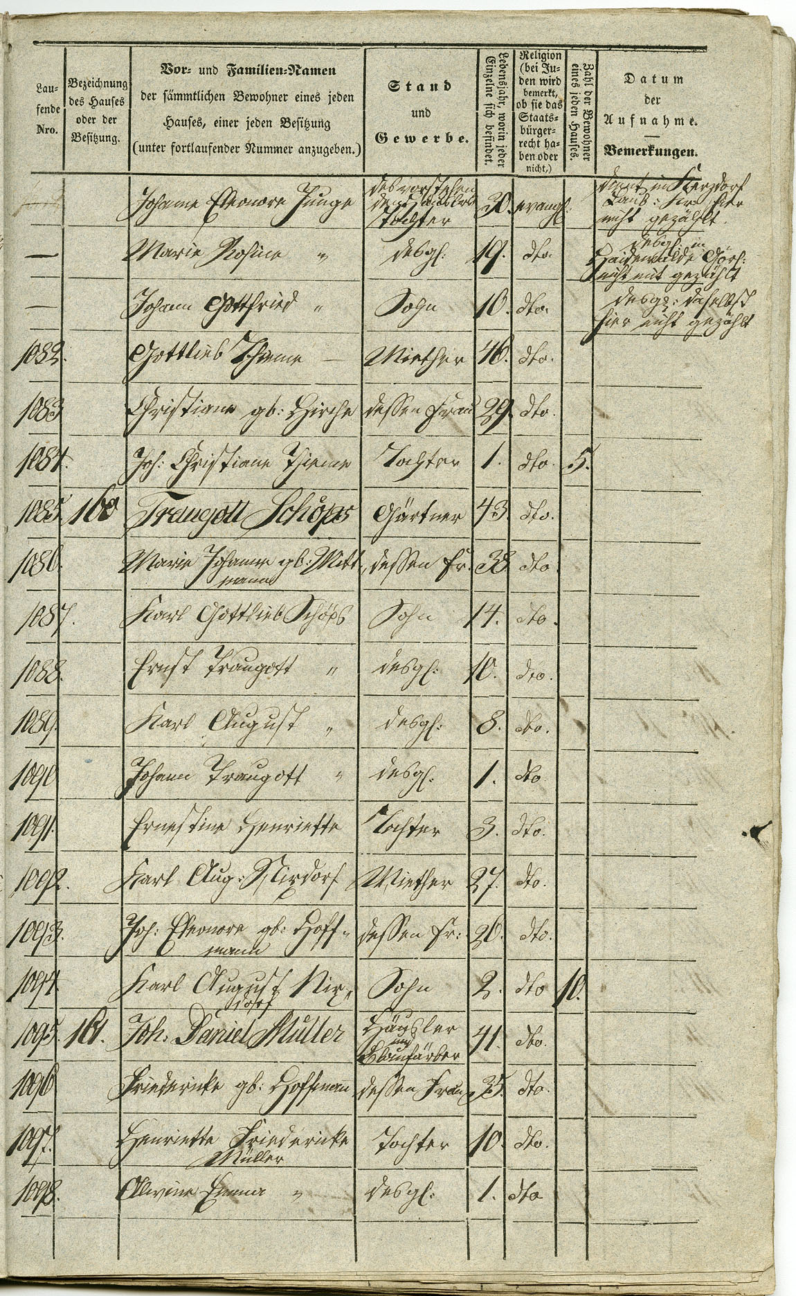 Waldau Einwohnerverzeichnis 1843 Seite 061