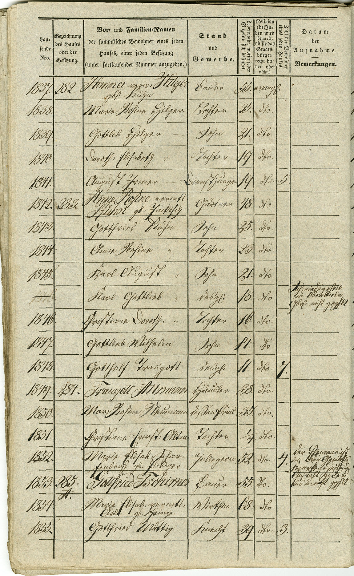 Waldau Einwohnerverzeichnis 1843 Seite 102