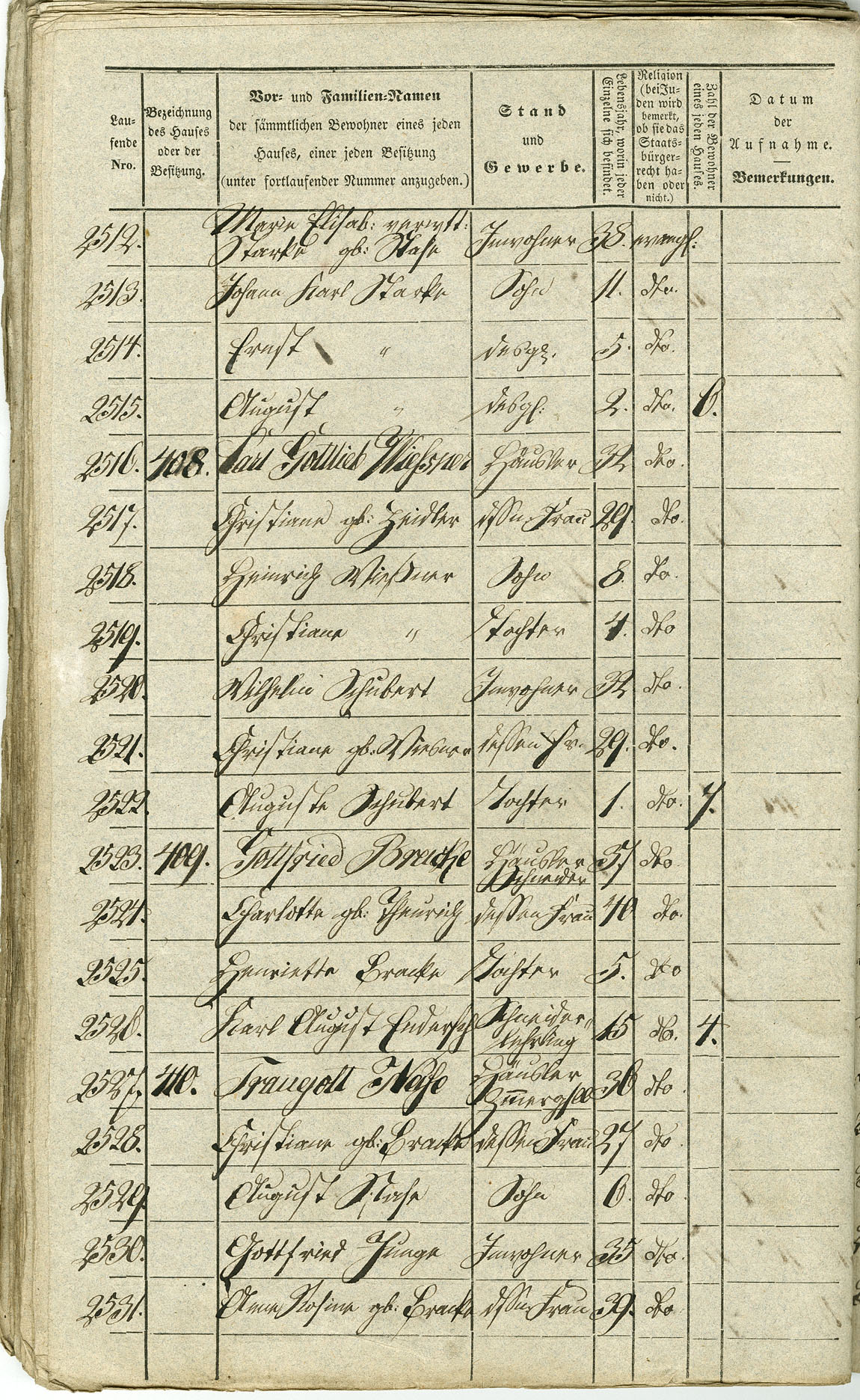 Waldau Einwohnerverzeichnis 1843 Seite 140