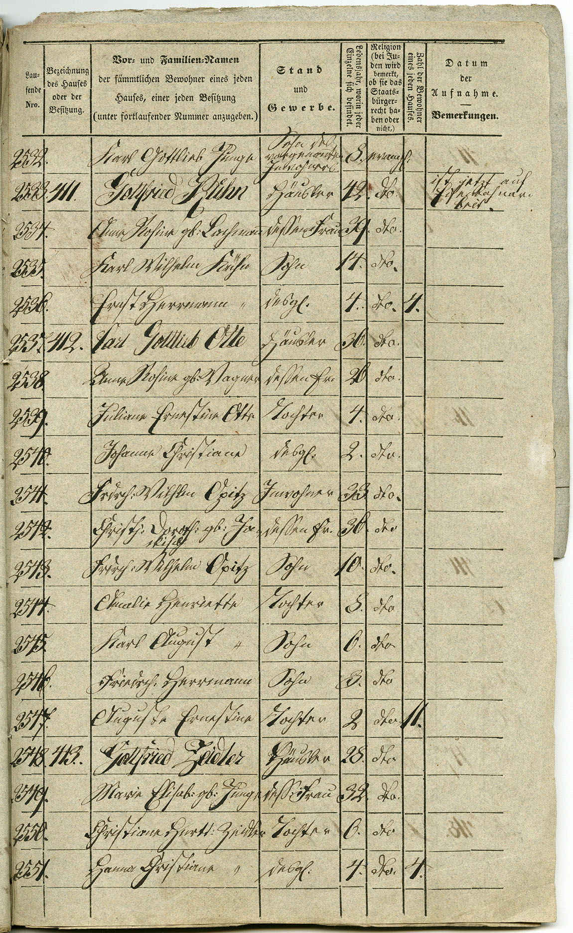 Waldau Einwohnerverzeichnis 1843 Seite 141